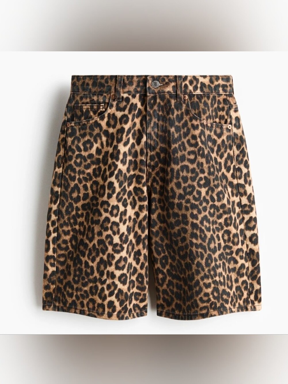 NWT H&M Leopard Print Denim Bermuda Shorts Sz 4